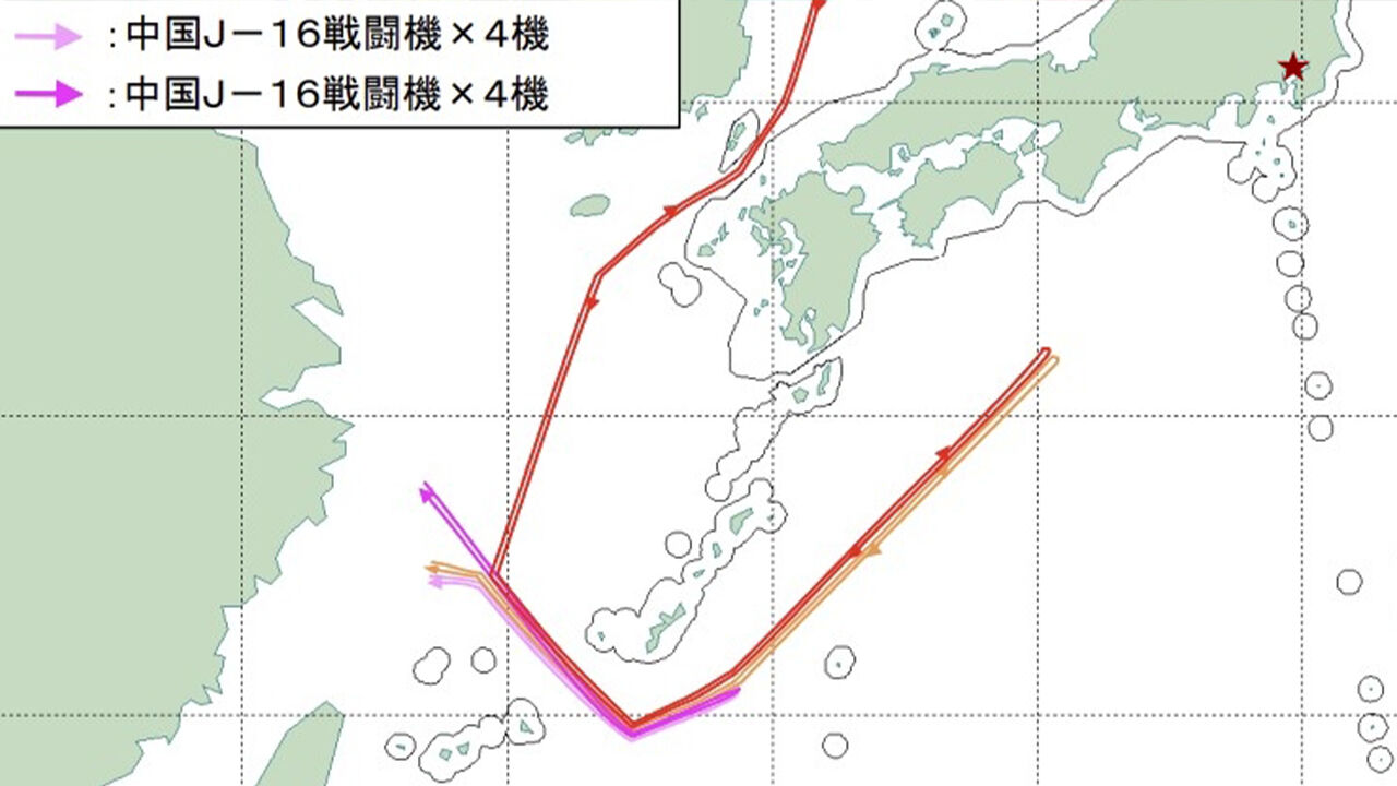 중국과 러시아 폭격기 이동 경로. 붉은색 별이 도쿄 위치. (사진=통합막료감부 보도자료 캡처, 연합뉴스)