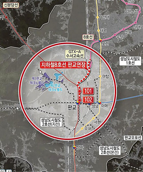 지하철 8호선 판교연장사업 노선 구상도 (사진=성남시 제공, 연합뉴스)