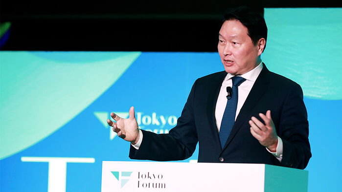 최태원 SK회장이 지난해 11월 21일 '도쿄포럼2025'에서 개회사를 하고 있다. (사진=SK수펙스추구협의회 제공, 연합뉴스)