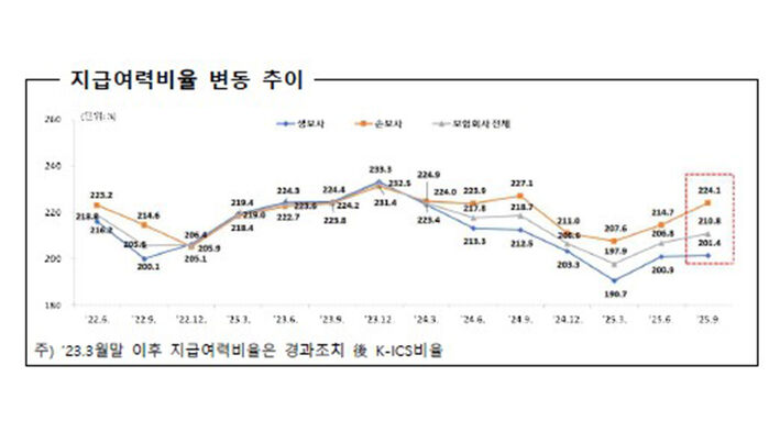 지급여력비율 변동 추이 (사진=금융감독원 제공, 연합뉴스)