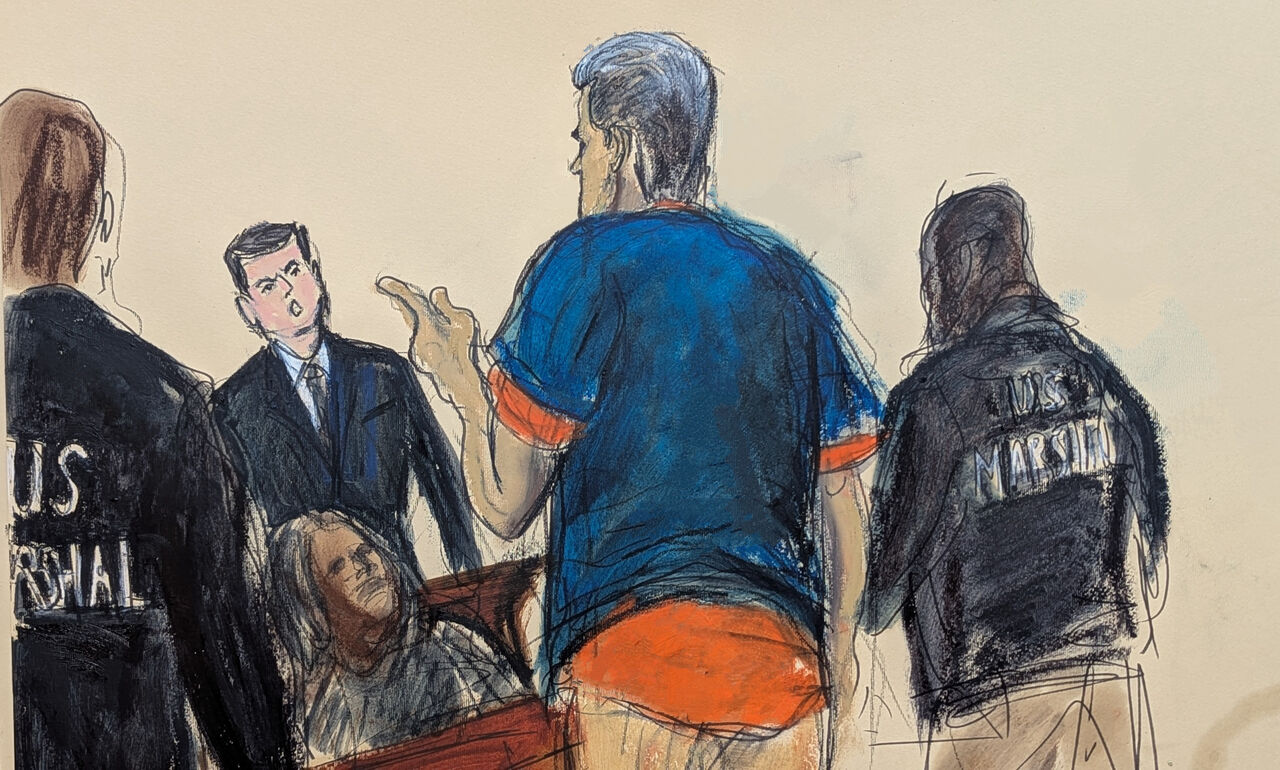 마두로 대통령이 항의하는 이에게 반박하는 모습 스케치