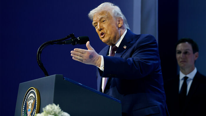 22일(현지시간) 스위스 다보스에서 열린 세계경제포럼(WEF)에서 열린 평화위원회 출범식에 참석한 트럼프 대통령