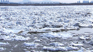 "이게 뭐야?" 한강 하얗게 뒤덮었다&hellip;강력 한파에 '둥둥'