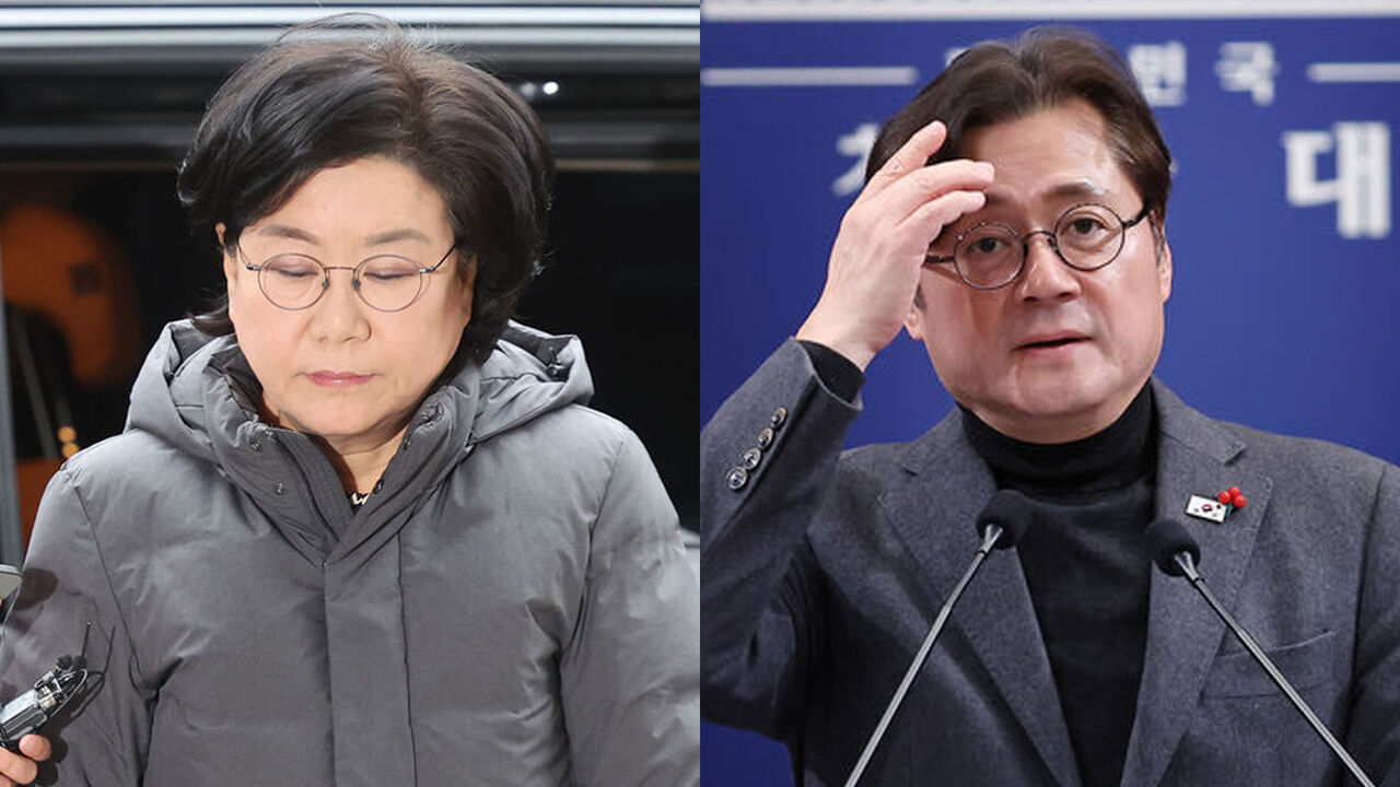 고개 숙인 이혜훈 전 후보자  /  지명철회 발표하는 홍익표 정무수석