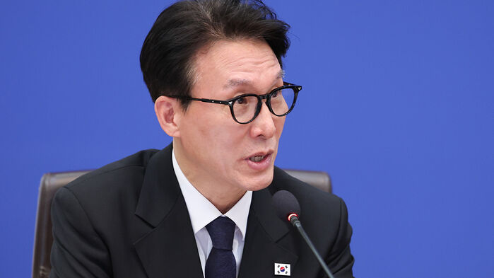 김민석 국무총리가 27일 청와대에서 열린 이재명 대통령 주재 국무회의에서 발언하고 있다. (사진=청와대통신사진기자단, 연합뉴스)