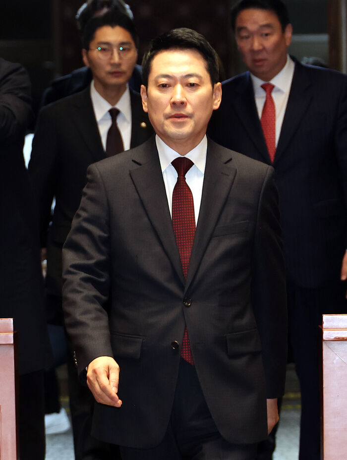 장동혁 국민의힘 대표, 지난 2일 의원총회 참석