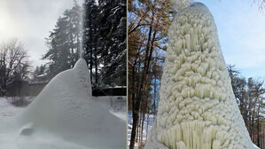 혹한에 등장한 9m 높이 '얼음화산'&hellip;"겨울 명소" 뭐길래