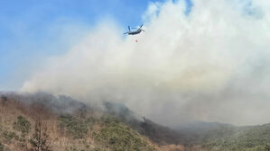 함양 산불 진화율 28%에 머물러&hellip;강풍&middot;급경사에 진화 난항