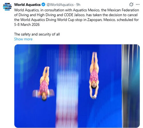 멕시코에서 열릴 예정이던 다이빙 월드컵 취소 소식을 전한 세계수영연맹. (사진=[세계수영연맹 SNS, 연합뉴스)