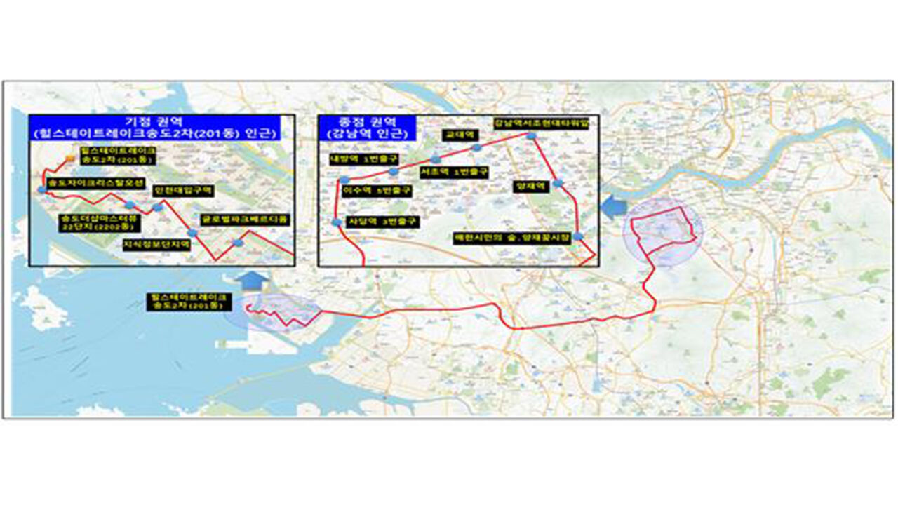 M6464번 광역급행버스 노선도 (사진=인천시 제공, 연합뉴스)