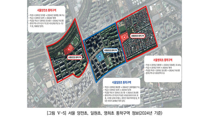 서울 강남구 양전초, 일원초, 영희초 위성 사진 이미지 (사진=한국교육개발원 제공, 연합뉴스)