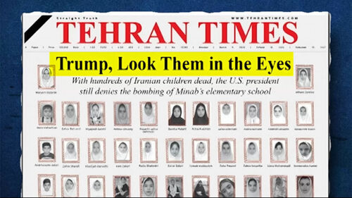 이란 초등학교 폭격 참사, 숨진 어린이 사진으로 1면 채운 이란 신문