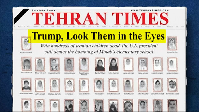 이란 초등학교 폭격 참사, 숨진 어린이 사진으로 1면 채운 이란 신문