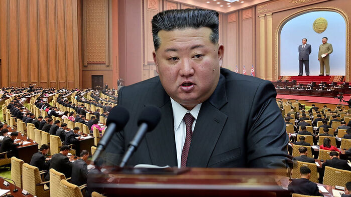 지난 23일 김정은 국무위원장이 시정연설을 하고 있는 모습.