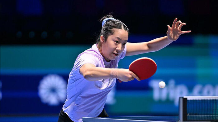 ITTF 월드컵에 나선 신유빈의 경기 장면