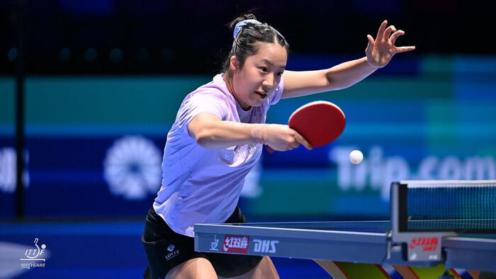ITTF 월드컵에 나선 신유빈의 경기 장면 (사진=ITTF 홈피 캡처, 연합뉴스)