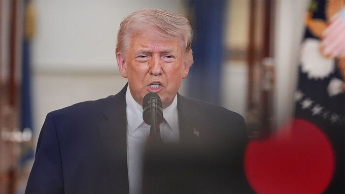 1일(현지시각) 도널드 트럼프 미국 대통령이 백악관에서 중동 전쟁에 관해 연설하고 있다. (사진=AP, 연합뉴스)