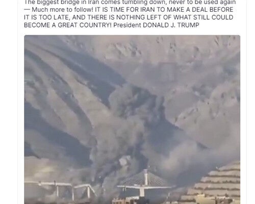 트럼프 대통령이 올린 교량 폭파 영상 캡처