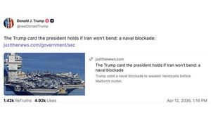 트럼프, 협상 결렬 후 침묵 중&hellip;SNS에 '이란 해상 봉쇄' 기사 올려