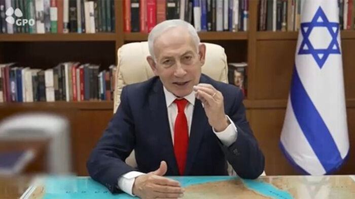 영상 메시지 발표하는 네타냐후 총리