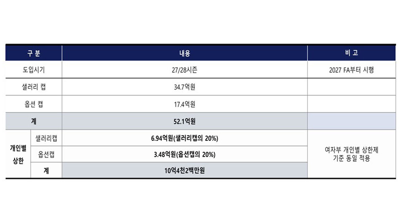 남자 프로배구 연봉 상한제 2027년 시행 