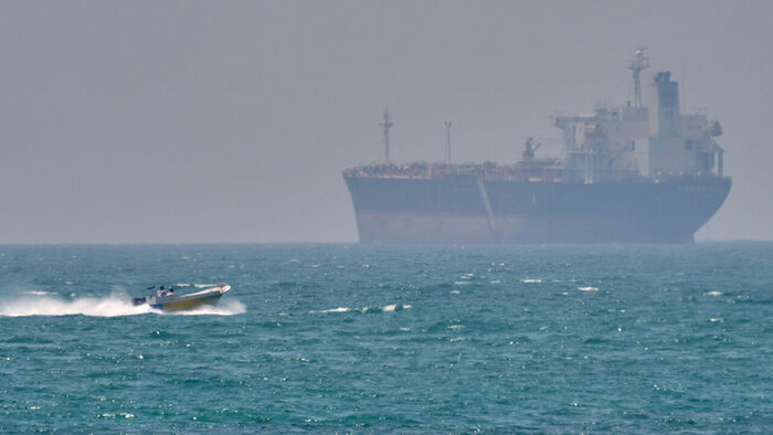 An oil tanker in the Strait of Hormuz