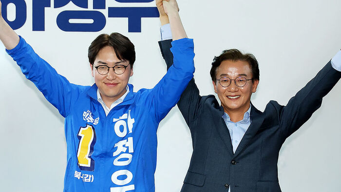 하정우 민주당 부산 북갑 후보 / 전재수 민주당 부산시장 후보