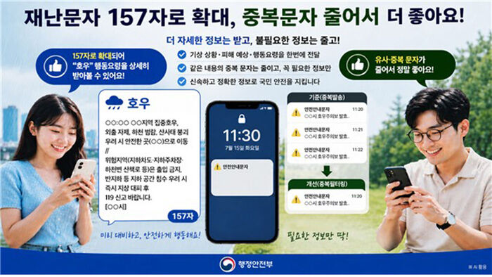 재난문자 157자로 확대 (사진=행정안전부 제공, 연합뉴스)