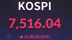 KOSPI 7,516.04, 전일 대비 22.86포인트 0.31퍼센트 상승한 주식 시장 지수 화면.