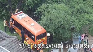 [영상] 고속도로 휴게소 돌진한 소방 버스&hellip;4명 부상