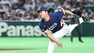7일 일본 도쿄돔에서 열린 2026 WBC 조별리그 C조 2차전 대한민국과 일본의 경기. 6회말 한국 고우석이 역투하고 있다. 