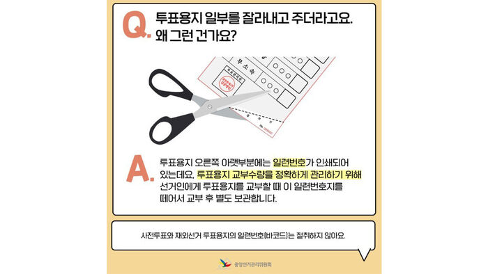 투표용지 일련번호 (사진=중앙선관위 누리집 내 Q&A 화면 갈무리, 연합뉴스)