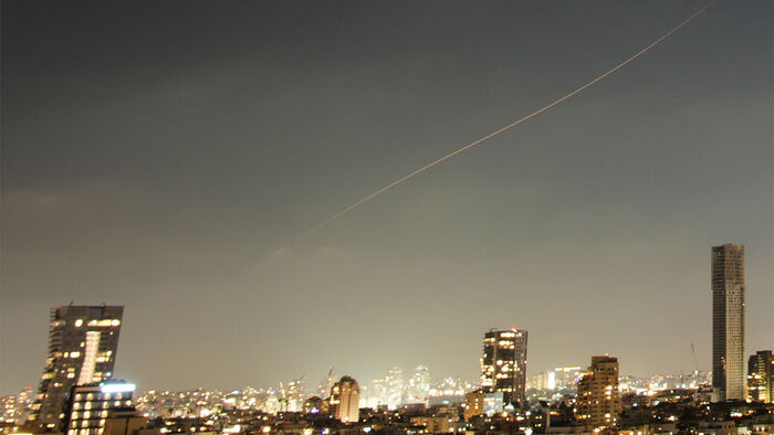 A projectile crossing the sky over central Israel on June 7