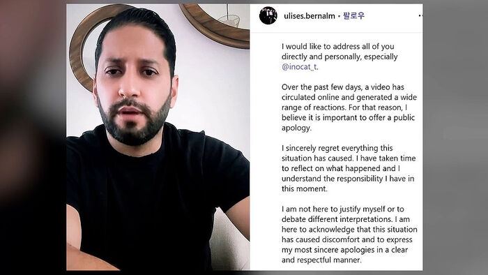 Mexican man sparks controversy for 'slanted eye' gesture behind a Korean fan
