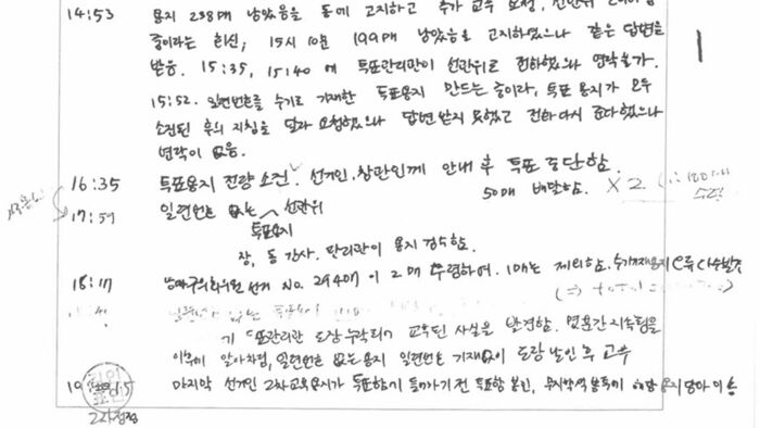The voting log of the Jamsil 2-dong No. 6 Polling Station in Songpa-gu, Seoul, on the day of the June 3 local elections (Photo: Provided by Rep. Joo Jin-woo's office, Yonhap News)
