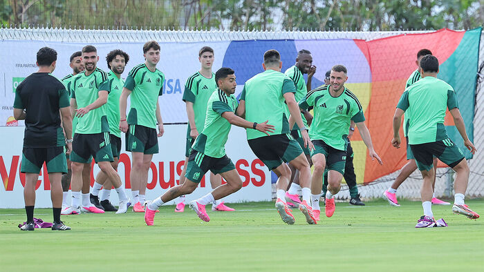 Players of the Mexican national football team, including Santiago Gimenez, train at the Sports Arena in Zapopan, near Guadalajara, Mexico, on June 17 local time, a day before their second group stage match against South Korea in the 2026 World Cup.