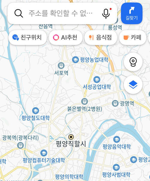 Map of Pyongyang on KakaoMap (Photo: KakaoMap screenshot, Yonhap News)