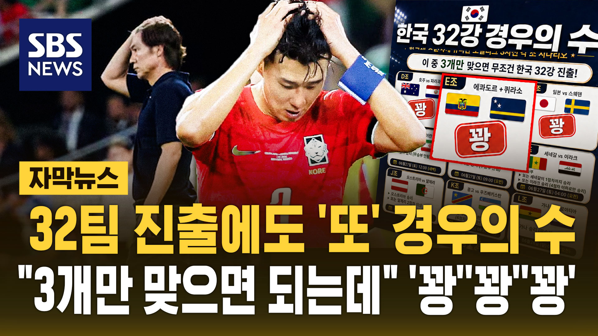 [자막뉴스] 32팀 진출에도 '또' 경우의 수… 3개만 맞으면 되는데  '꽝''꽝''꽝'