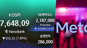KOSPI 7,648.09, SK하이닉스 2,187,000, 삼성전자 286,000 등 주가 정보가 담긴 금융 화면.