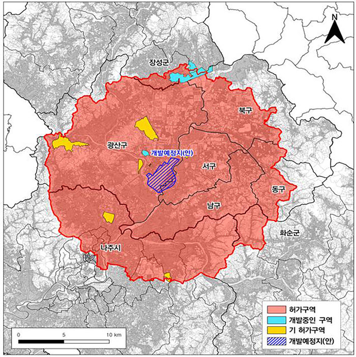 Land transaction permit zone areas near Gwangju Military Airport (Photo: Provided by the Ministry of Land, Infrastructure and Transport, Yonhap News)