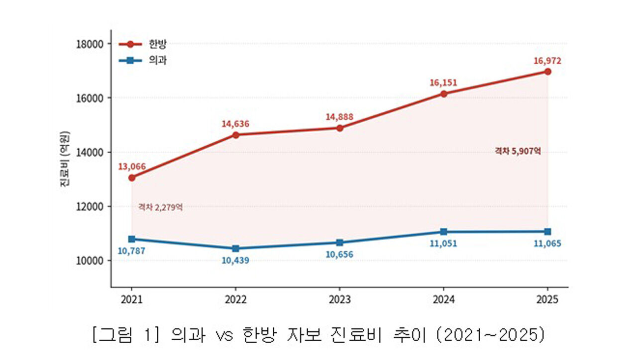 의과 VS 한방 자보 진료비 추이 그래프 (사진=대한의사협회 제공, 연합뉴스)