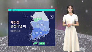 SBS Weather 제헌절 충청이남 비, 지도에 지역별 강수량 표시와 기상캐스터.
