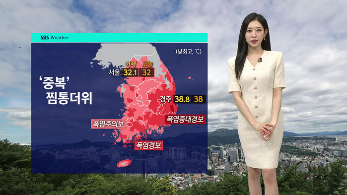 중복 찜통더위 날씨 지도와 기상 캐스터