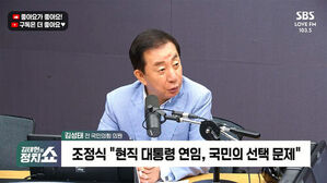 김성태 전 국민의힘 의원이 마이크 앞에서 발언하는 모습
