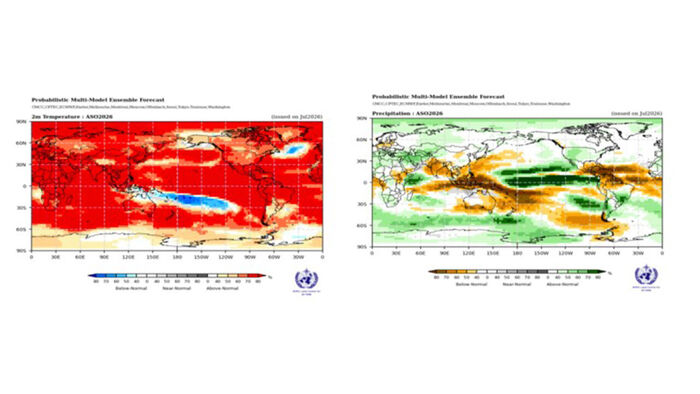 Temperature and precipitation outlook compared to normal for August&ndash;October 2026