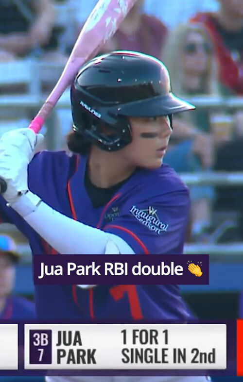 WPBL social media highlighting Park Joo-ah's RBI double (Photo: Screen capture from the Women's Professional Baseball League Instagram account, Yonhap News)