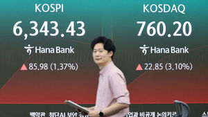 4일 서울 하나은행 본점 딜링룸에 코스피가 표시되고 있다. 이날 코스피는 오전 9시 2분 현재 전장보다 86.11포인트(1.38%) 오른 6,343.56이다. 같은 시각 코스닥지수도 전장보다 20.24포인트(2.74%) 상승한 757.59다. (사진=연합뉴스)