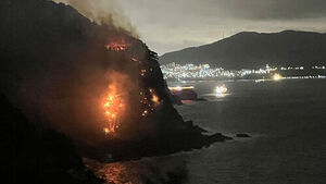 Wildfire Breaks Out on Coastal Cliff of Amnam Park in Busan; Helicopters Deployed