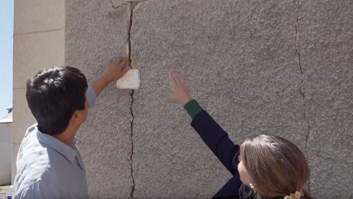 Cracks appearing in a house due to drought in a village in central France