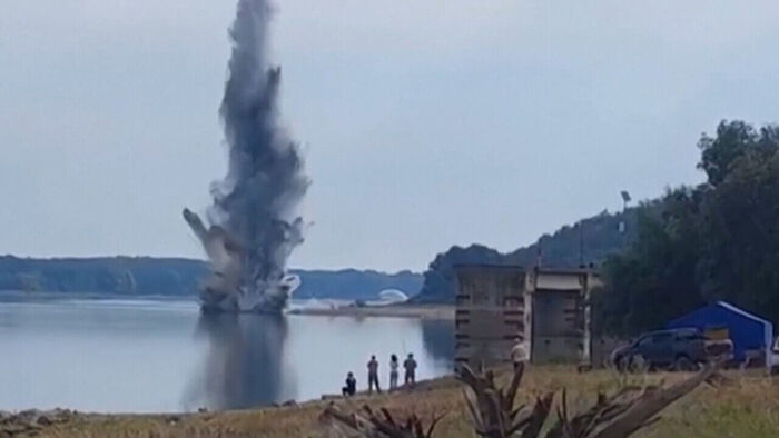 An underwater detonation carried out in Romania to clear a waterway to a nuclear power plant amid an emergency water shortage